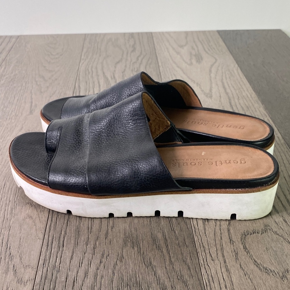 Gentle Souls By Kenneth Cole Black Leather Slide Sandals Women’s Size 8 - Picture 7 of 11
